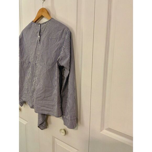 Zara Navy Blue Stripe Embroidered Tie Front Long Sleeve Top XS - Picture 9 of 10